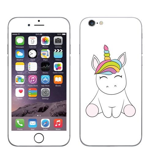 Наклейка на Телефон Apple iPhone 6, 6s Единорожек,  купить в Москве – интернет-магазин Allskins, милые животные, радуга, магия, детские, животные, мило, единорог
