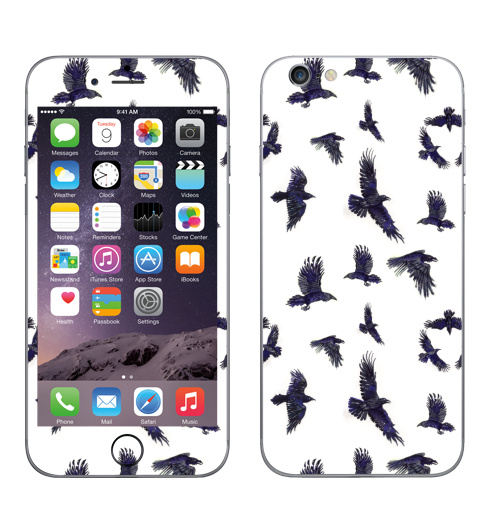 Наклейка на Телефон Apple iPhone 6, 6s Стая воронов,  купить в Москве – интернет-магазин Allskins, ворона, птицы, Крылья, готика, бесшовный, акварель