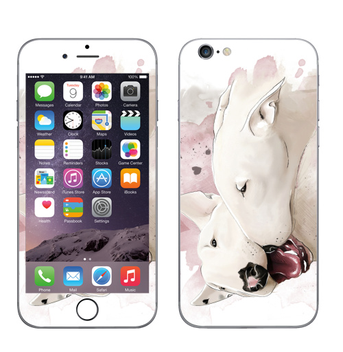 Наклейка на Телефон Apple iPhone 6, 6s Влюбленные бультерьеры,  купить в Москве – интернет-магазин Allskins, крутые животные, собаки, бультерьер, любовь, сердце, акварель, нежно, поцелуй, животные, милые животные