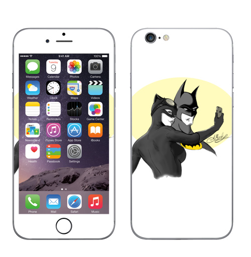 Наклейка на Телефон Apple iPhone 6, 6s Cелфи мышки и кошки,  купить в Москве – интернет-магазин Allskins, мышь, кошка, девушка, айфон, селфи, женщинакошка, Летучая_мышь