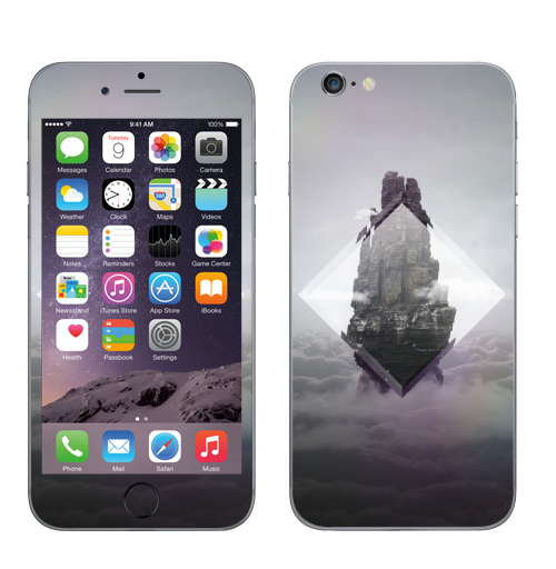 Наклейка на Телефон Apple iPhone 6, 6s Кристальная скала,  купить в Москве – интернет-магазин Allskins, призма, геометрия, птицы, небо, горы, ромб