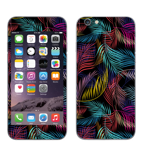 Наклейка на Телефон Apple iPhone 6, 6s Разноцветные листья пальмы,  купить в Москве – интернет-магазин Allskins, сказки, природа, миры, фантастика, скаты, космос, вселенная, ритм, модно