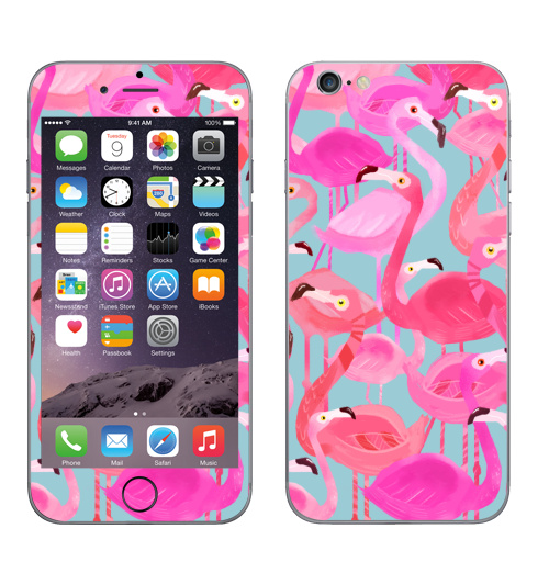 Наклейка на Телефон Apple iPhone 6, 6s Фламинго Серый фон,  купить в Москве – интернет-магазин Allskins, мило, птицы, фламинго, розовый, фуксия, сердце, тропики, лето, текстура, фауна