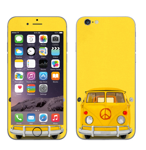 Наклейка на Телефон Apple iPhone 6, 6s Хиппи Автобус,  купить в Москве – интернет-магазин Allskins, автобус, хиппи, желтый, иллюстация, диджитал, гранж, бохо