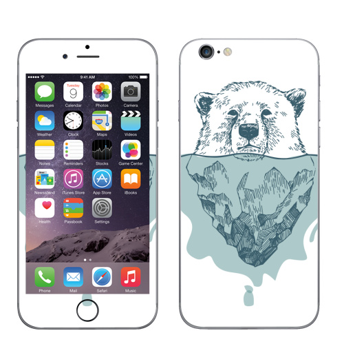 Наклейка на Телефон Apple iPhone 6, 6s Полярный медведь,  купить в Москве – интернет-магазин Allskins, белый, медведь, полярный, лёд, вода, голубой, бирюзовый, крутые животные