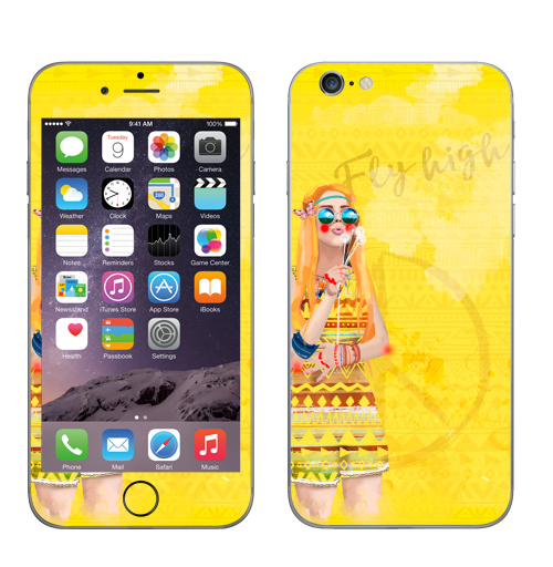 Наклейка на Телефон Apple iPhone 6, 6s Девушка Хиппи,  купить в Москве – интернет-магазин Allskins, девушка, лето, желтый, оранжевый, хиппи, очки, рыжая, любовь, солнце