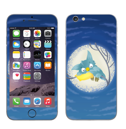 Наклейка на Телефон Apple iPhone 6, 6s Спящая сова,  купить в Москве – интернет-магазин Allskins, небо, лес, персонажи, синий, звезда, луна, ночь, сова, птицы