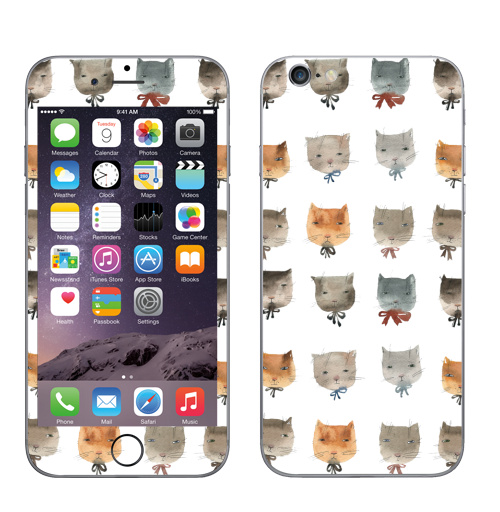 Наклейка на Телефон Apple iPhone 6, 6s Котитки девять,  купить в Москве – интернет-магазин Allskins, милые животные, кошка, зверушки, животные, серый, подарки, снег, лев