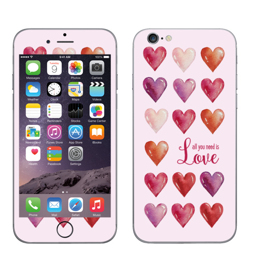 Наклейка на Телефон Apple iPhone 6, 6s Всё что нам нужно - это только любовь,  купить в Москве – интернет-магазин Allskins, любовьсердце, любовь, сердце, акварель, любимой, красный, красота, розовый