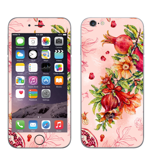 Наклейка на Телефон Apple iPhone 6, 6s Гранат. Ботаническая акварель,  купить в Москве – интернет-магазин Allskins, акварель, любимой, красный, красота, романтика, гранаты, гранат, фрукты