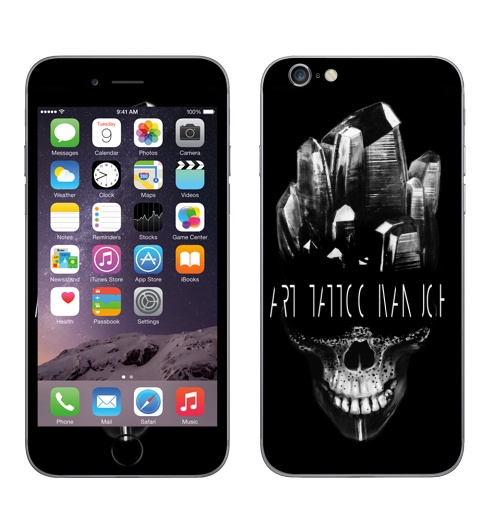 Наклейка на Телефон Apple iPhone 6, 6s Бессмертные кристаллы,  купить в Москве – интернет-магазин Allskins, черно-белое, графика, точки, кристалл, черное и белое, черный, череп