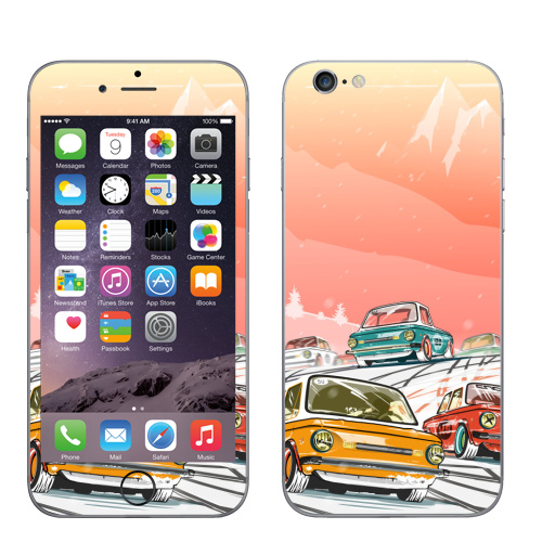 Наклейка на Телефон Apple iPhone 6, 6s Ралли винтаж зимнее утро,  купить в Москве – интернет-магазин Allskins, красный, зима, соревнования, винтаж, Запорожец, тачка, гонки, автомобиль