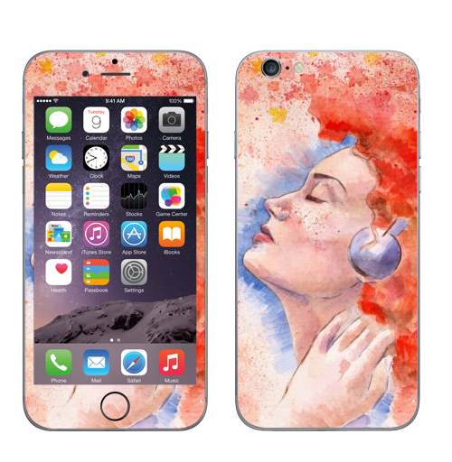 Наклейка на Телефон Apple iPhone 6, 6s Растворяясь в музыке,  купить в Москве – интернет-магазин Allskins, девушка, рыжая, музыка, гранж, лицо