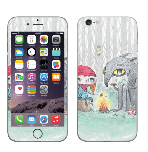 Наклейка на Телефон Apple iPhone 6, 6s Красная шапочка и волк,  купить в Москве – интернет-магазин Allskins, красная, шапочка, сказки, волк, серый, лес, огонь, природа, пирог
