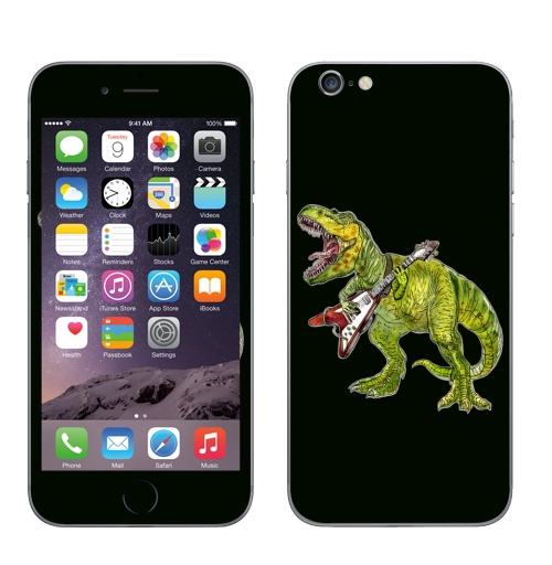 Наклейка на Телефон Apple iPhone 6, 6s Хэви метал динозавр,  купить в Москве – интернет-магазин Allskins, rock, металл, музыка, музыкант, гитара, гитарист, динозавры