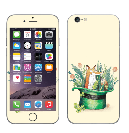 Наклейка на Телефон Apple iPhone 6, 6s Ирландский лис,  купить в Москве – интернет-магазин Allskins, лиса, Ирландия, клевер, шляпа