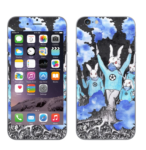 Наклейка на Телефон Apple iPhone 6, 6s Кролики около футбола,  купить в Москве – интернет-магазин Allskins, кролики, заяц, футбол, футбольные_фанаты, болельщики