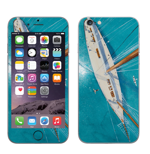 Наклейка на Телефон Apple iPhone 6, 6s Каникулы на яхте,  купить в Москве – интернет-магазин Allskins, аникулыы, отдых, вода, бирюзовый, мачты, лазурный, белый, морская, яхта