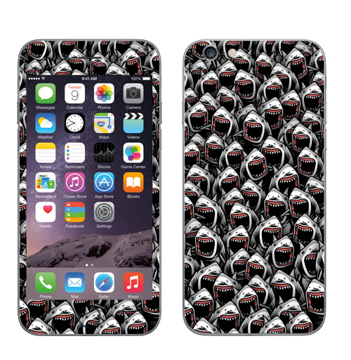 Наклейка на Телефон Apple iPhone 6, 6s Много акул,  купить в Москве – интернет-магазин Allskins, зубастик, хэллоуин, паттерн, акула, рыба, хищник, морская, океаны, клыки
