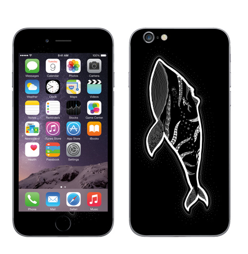 Наклейка на Телефон Apple iPhone 6, 6s Кит с рожками,  купить в Москве – интернет-магазин Allskins, животные, этно, зентангл, дзен, дотворк, киты, морская, рожки