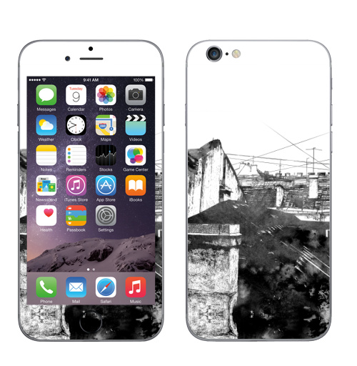 Наклейка на Телефон Apple iPhone 6, 6s Туманный город,  купить в Москве – интернет-магазин Allskins, черно-белое, город, городскойстиль, серый, сером, графика, Питер