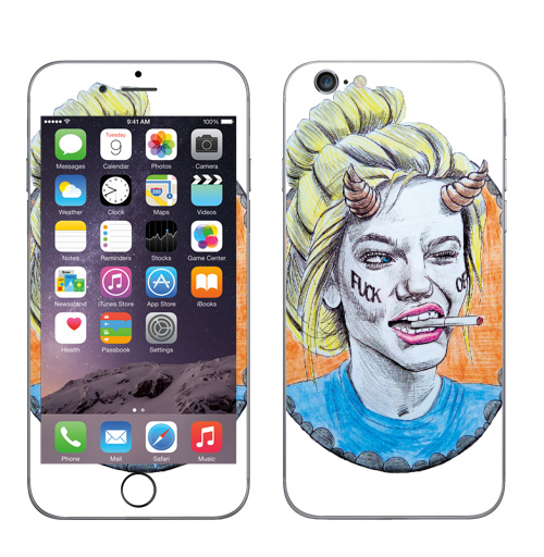 Наклейка на Телефон Apple iPhone 6, 6s Фак оф,  купить в Москве – интернет-магазин Allskins, хуйня, красота, рогатый, графика, портреты, брутально, девушка