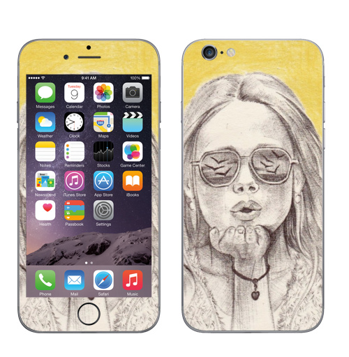 Наклейка на Телефон Apple iPhone 6, 6s Жёлтый воздушный поцелуй,  купить в Москве – интернет-магазин Allskins, лето, графика, желтый, воздушный_поцелуй, поцелуй, девушка