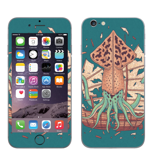 Наклейка на Телефон Apple iPhone 6, 6s Большой и злой кальмар,  купить в Москве – интернет-магазин Allskins, кальмар, ктулху, кракен, корабль, морская, монстры, ретро, рыба