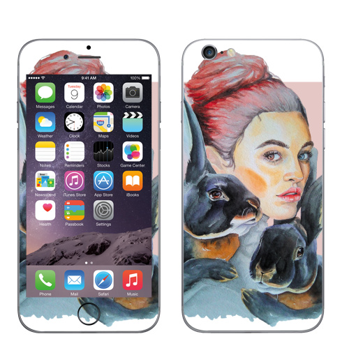 Наклейка на Телефон Apple iPhone 6, 6s Тотем кролики,  купить в Москве – интернет-магазин Allskins, девушка, акварель, глаз, Тотемы, кролики, розовый, хитрый, животные