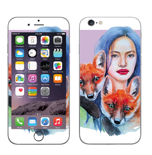 Наклейка на Телефон Apple iPhone 6, 6s Тотем лисы,  купить в Москве – интернет-магазин Allskins, Тотемы, девушка, животные, красота, акварель, лиса, лисы, рыжая