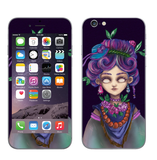 Наклейка на Телефон Apple iPhone 6, 6s Шаманка в цветах,  купить в Москве – интернет-магазин Allskins, лес, магия, духи, графика