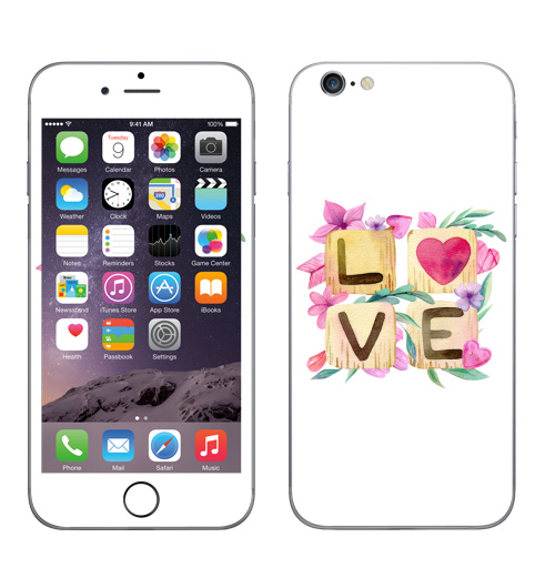 Наклейка на Телефон Apple iPhone 6, 6s Любовь в квадрате,  купить в Москве – интернет-магазин Allskins, иллюстация, акварель, розовый, охра, сердце, любовь, день_святого_валентина