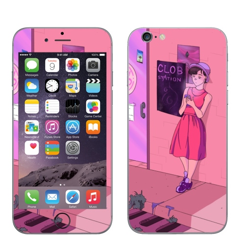 Наклейка на Телефон Apple iPhone 6, 6s Розовый вечер,  купить в Москве – интернет-магазин Allskins, розовый, кафе, девушка, улица, искусство, молота, вечер