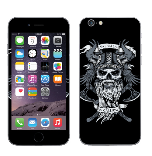 Наклейка на Телефон Apple iPhone 6, 6s Зов Вальхаллы,  купить в Москве – интернет-магазин Allskins, Викинг, череп, воины, металл, черное и белое, рогатый