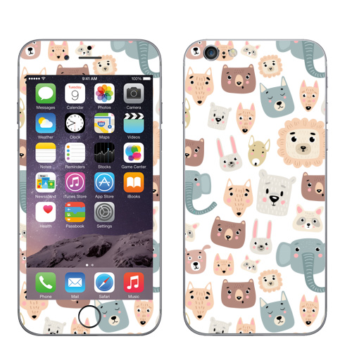 Наклейка на Телефон Apple iPhone 6, 6s Зверята,  купить в Москве – интернет-магазин Allskins, лев, слоны, собаки, енот, медведь, детские, питбуль, заяц