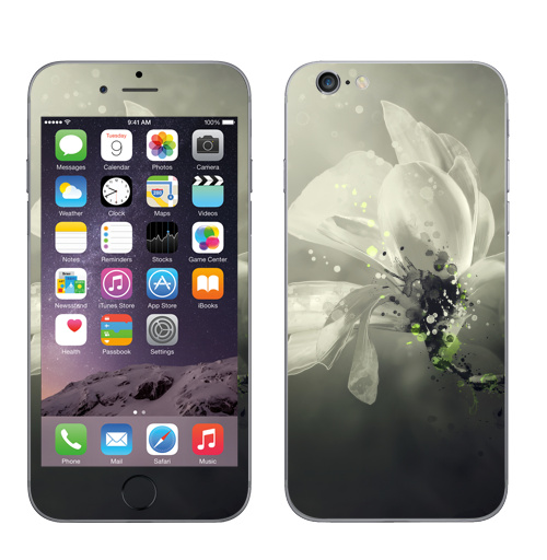 Наклейка на Телефон Apple iPhone 6, 6s Цветок и брызги,  купить в Москве – интернет-магазин Allskins, цветы, брызги, акварель, паттерн, растение, природа, абстракция, стильно, солнце, рисунки