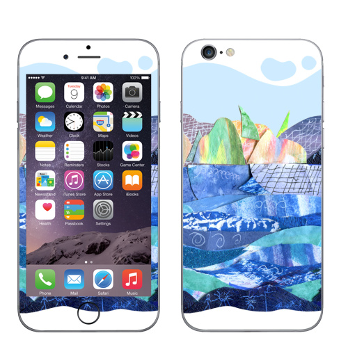 Наклейка на Телефон Apple iPhone 6, 6s Коллаж с пейзажем, озеро и скалы,  купить в Москве – интернет-магазин Allskins, коллаж, радость, круто, детские, школьный, озеро, природа, синий, бумага, голуой