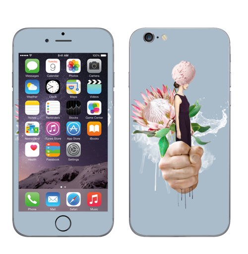 Наклейка на Телефон Apple iPhone 6, 6s Пастельный букет,  купить в Москве – интернет-магазин Allskins, букет, цветы, девушка, мороженое, акварель, белый, вода, нежно, пастельный, психоделичный