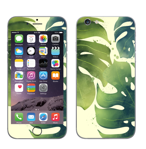 Наклейка на Телефон Apple iPhone 6, 6s Три листа пальмы,  купить в Москве – интернет-магазин Allskins, пальма, лето, тропики, джунгли, рисунки, плакат, брызги, зеленые, природа, лес