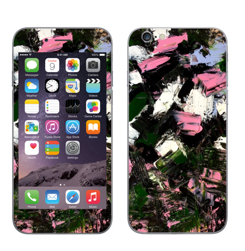 Наклейка на Телефон Apple iPhone 6, 6s Абстрактный принт Летний вечер,  купить в Москве – интернет-магазин Allskins, розовый, зеленый, белый, черный, вечер, летний, акрил, мазки, современный, абстракция