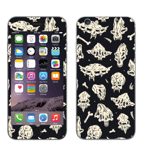 Наклейка на Телефон Apple iPhone 6, 6s Паттерн с черепами пришельцев,  купить в Москве – интернет-магазин Allskins, пришелец, инопланетяне, странный, череп, кости, паттерн, черное и белое, монстры, монохром