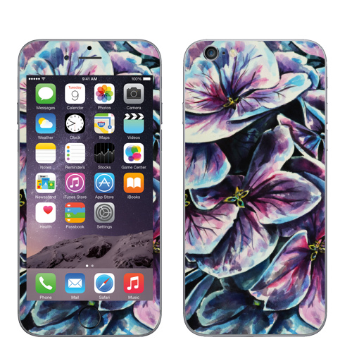 Наклейка на Телефон Apple iPhone 6, 6s Фиолетовые цветы,  купить в Москве – интернет-магазин Allskins, фиолетовый, акварель, цветокакварель, цветы