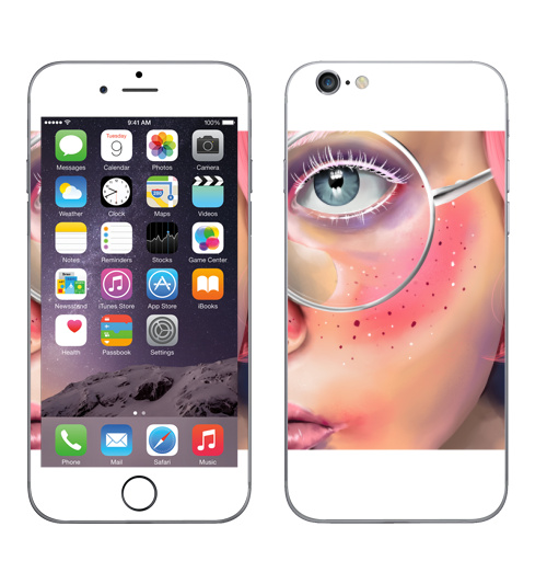 Наклейка на Телефон Apple iPhone 6, 6s Розовые веснушки,  купить в Москве – интернет-магазин Allskins, девушка, очки, глаз, розовый, портреты, мило, лицо