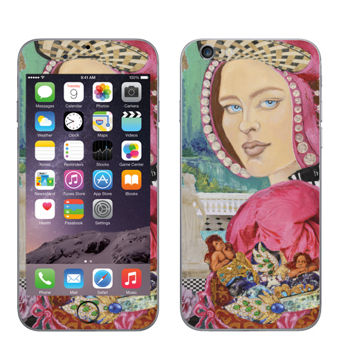 Наклейка на Телефон Apple iPhone 6, 6s Ренессанс весна.,  купить в Москве – интернет-магазин Allskins, классика, весна, ренессанс, узор, девушка, бирюзовый, розовыйвый, коллаж, италия