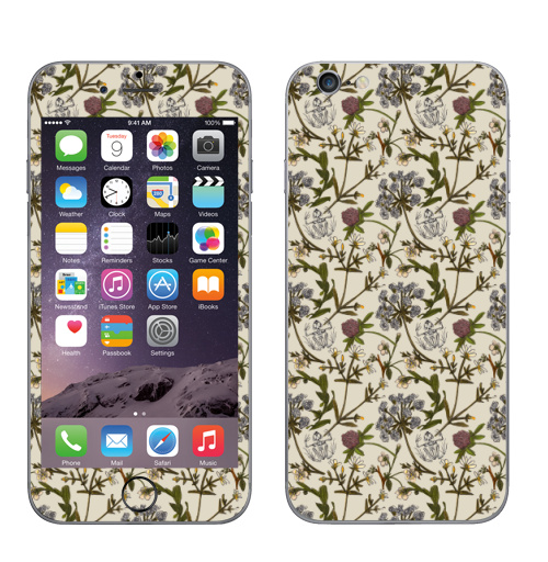 Наклейка на Телефон Apple iPhone 6, 6s Скелет лягушки и клевер,  купить в Москве – интернет-магазин Allskins, ботаника, лягушка, магия, цветы