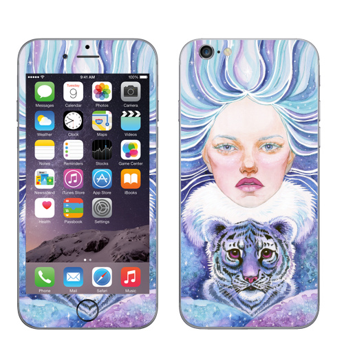 Наклейка на Телефон Apple iPhone 6, 6s Девочка с тигрёнком,  купить в Москве – интернет-магазин Allskins, полёт, голубыеволосы, мальвина, симметрия, глаз, декабрь, февраль, январь, снег, волны, волосы, голубой, детские, девушка, тигра, тигры, зима