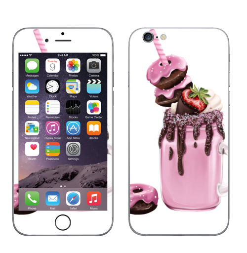 Наклейка на Телефон Apple iPhone 6, 6s Розовый коктейль,  купить в Москве – интернет-магазин Allskins, розовый, напиток, коктейль, любовь, солнце, жара, морская, соблазн, клубника, шоколад, пончики, лёд, крем, сливки, вкусняшки