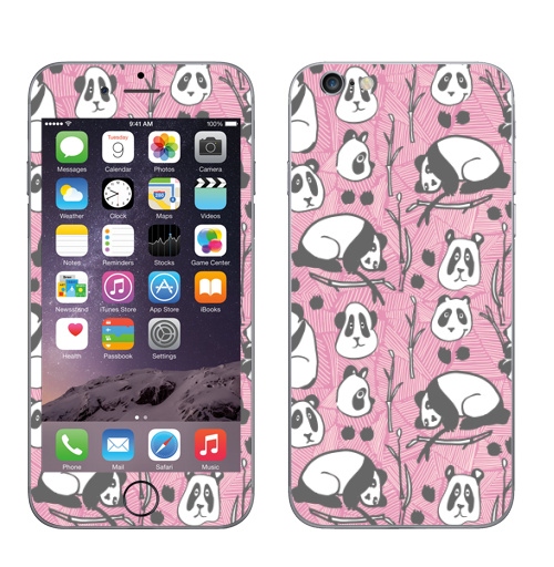 Наклейка на Телефон Apple iPhone 6, 6s Панда на розовом,  купить в Москве – интернет-магазин Allskins, поп-арт, животное, искусство, художественное произведение, азия, ребенок, паттерн, бамбук, медведь, красота, черный, мультфильмы, персонажи, Китай, комический, мило, рисунки, ткань, забавный