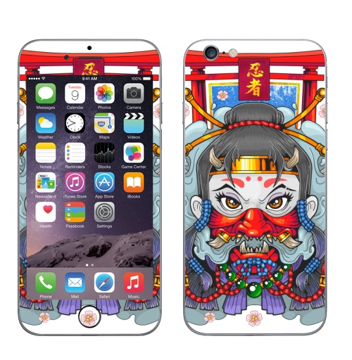 Наклейка на Телефон Apple iPhone 6, 6s Девушка ниндзя,  купить в Москве – интернет-магазин Allskins, мистика, ниндзя, ассасин, они, демоны, азия, shinobi, Япония, манга, девушка, мифология