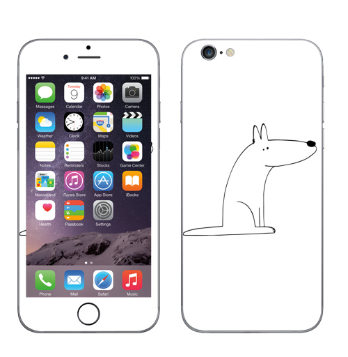 Наклейка на Телефон Apple iPhone 6, 6s Собака сидит,  купить в Москве – интернет-магазин Allskins, собакаулыбака, собаки, волк, линейное, графика, белаясобака, животное, Смотрящий, природа, лаконичное, персонажи, детские, мужские, ветеринар
